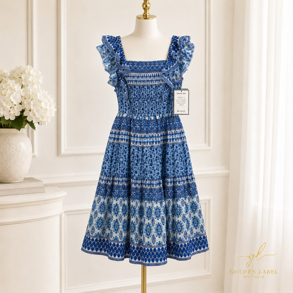 Eliza J Dresses & Skirts - NWT Eliza J 20W Blue White Floral Smocked Midi Dress Sleeveless Pockets